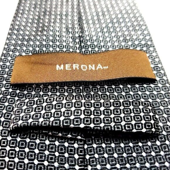 Merona Silk Tie Woven Black White Geometric - Picture 4 of 6